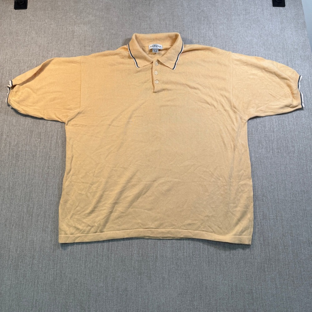 Alfani Mens XL Yellow Cotton Knit Polo Shirt Short Sleeve Tipped Collar Casual
